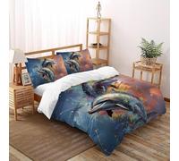 SHOVERKD Dauphin Duo Danse Ensemble De Lit Super King(260x220cm) Imprimé 3D Sauvage Animal pour Garçons Et Filles en Microfibre Respirant avec Fermeture Éclair Literie Confort