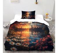 SHOVERKD Double Domaine Harmonie Ensemble De Lit Single（135x200cm） Impression 3D pour Famille en Microfibre Respirant avec Fermeture Éclair Literie Doux