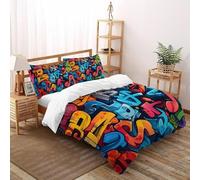SHOVERKD Dynamique Coloré Lettre Graffiti Housse De Couette King（220x240cm） Impression 3D pour Famille en Microfibre Respirant avec Fermeture Éclair Literie Doux