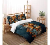 SHOVERKD Empilé Fantaisie Village Maison Housse De Couette Double（200x200cm） Imprimé 3D pour Garçons Et Filles en Microfibre Respirant avec Fermeture Éclair Literie Confort
