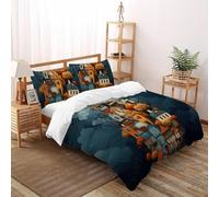 SHOVERKD Empilé Fantaisie Village Maison Parure De Lit King（220x240cm） Imprimé 3D pour Enfants Et Adolescents en Microfibre Respirant avec Fermeture Éclair Literie Confort