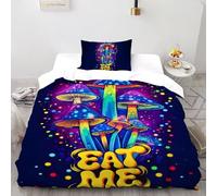 SHOVERKD Enchanté Champignon Monde Merveilleux Housse De Couette Single(135x200cm) Impression 3D Sauvage Plante pour Garçons Et Filles en Microfibre Respirant avec Fermeture Éclair Literie Doux