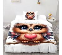SHOVERKD Enchanté Hibou Amour Gardien Housse De Couette Single（135x200cm） Imprimé 3D WildVie Forêt Terre pour Famille en Microfibre Respirant avec Fermeture Éclair Literie Doux