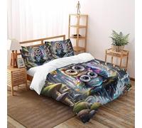 SHOVERKD Enchanté Hibou Duo Ensemble De Lit Super King(260x220cm) Imprimé 3D Sauvage Animal pour Famille en Microfibre Respirant avec Fermeture Éclair Literie Confort