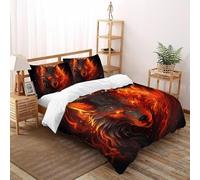 SHOVERKD Enfer Loup Sentinelle Housse De Couette King(220x240cm) Impression 3D Faune Forêt Animaux pour Enfants Et Adolescents en Microfibre Respirant avec Fermeture Éclair Literie Doux
