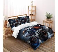 SHOVERKD Enfer Monstre Camion Domination Housse De Couette King(220x240cm) Impression 3D Véhicule pour Garçons Et Filles en Microfibre Respirant avec Fermeture Éclair Literie Confort