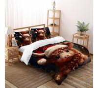 SHOVERKD Enneigé Santa Chapeau HighlEt Cow Housse De Couette Double（200x200cm） Impression 3D Faune Let Animales pour Enfants Et Adolescents en Microfibre Respirant avec Fermeture Éclair Literie Doux
