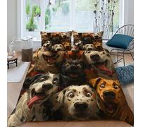 SHOVERKD Expression Chiens Housse De Couette King(220x240cm) Parure De Lit Adulte Ave Fermeture Éclair Animal Themes Wildlife Housse De Couette Imprimée Et 2 Taie d'oreiller