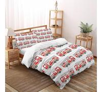 SHOVERKD Feu Camion Échelle Carnaval Ensemble De Lit King（220x240cm） Imprimé 3D Véhicule pour Famille en Microfibre Respirant avec Fermeture Éclair Literie Doux