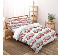 SHOVERKD Feu Camion Échelle Carnaval Ensemble De Lit Super King（260x220cm） Imprimé 3D Véhicule pour Enfants Et Adolescents en Microfibre Respirant avec Fermeture Éclair Literie Confort