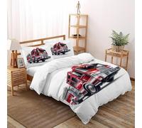 SHOVERKD Feu Camion Échelle Ensemble De Lit Double（200x200cm） Imprimé 3D Véhicule pour Garçons Et Filles en Microfibre Respirant avec Fermeture Éclair Literie Doux