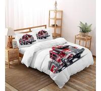 SHOVERKD Feu Camion Échelle Housse De Couette King（220x240cm） Impression 3D Véhicule pour Famille en Microfibre Respirant avec Fermeture Éclair Literie Confort