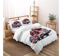 SHOVERKD Feu Camion Échelle Housse De Couette Super King（260x220cm） Impression 3D Véhicule pour Famille en Microfibre Respirant avec Fermeture Éclair Literie Doux