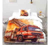SHOVERKD Feu Camion Échelle Sauvetage Parure De Lit Single（135x200cm） Imprimé 3D Véhicule pour Famille en Microfibre Respirant avec Fermeture Éclair Literie Doux