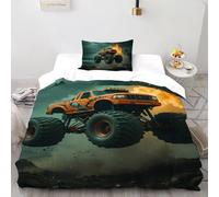 SHOVERKD Flamme Enfer Monstre Camion Parure De Lit Single(135x200cm) Impression 3D pour Famille en Microfibre Respirant avec Fermeture Éclair Literie Doux
