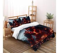 SHOVERKD Flamme Gorille Titan Parure De Lit Double（200x200cm） Imprimé 3D Let Animal pour Famille en Microfibre Respirant avec Fermeture Éclair Literie Doux