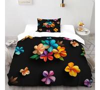 SHOVERKD Fleurs Noires Housse De Couette 2 Pièces Origami Garden Plants Imprimé Parure De Lit Microfibre Adulte avec Fermeture Éclair 1 Taie d'oreiller Single（135x200cm）