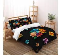SHOVERKD Fleurs Noires Housse De Couette 3 Pièces Origami Garden Plants Parure De Lit Microfibre pour Adulte Et Enfant avec 2 Taie d'oreiller Super King（260x220cm）