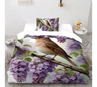 SHOVERKD Floral Moineau Refuge Parure De Lit Single(135x200cm) Impression 3D Sauvage Oiseau Animal pour Famille en Microfibre Respirant avec Fermeture Éclair Literie Doux