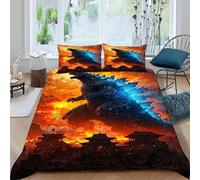 SHOVERKD Godzilla Flamme Housse De Couette 3 Pièces 3D Motif Imprimé Animal Theme Linge De Lit Microfibre Adulte avec Fermeture Éclair Et Taies d'oreiller King（220x240cm）