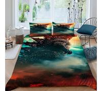 SHOVERKD Godzilla Flammes Housse De Couette Kids Animal Theme Parure De Lit King（220x240cm） Parure Décor De Animal Theme avec 2 Taie d'oreiller