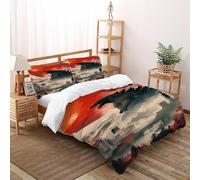 SHOVERKD Godzilla Soleil Rouge Housse De Couette 3 Pièces Animal Theme Parure De Lit Microfibre pour Adulte Et Enfant avec 2 Taie d'oreiller Super King（260x220cm）