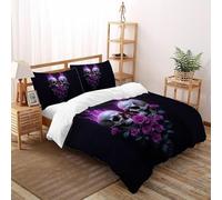 SHOVERKD Gothique Rose Crâne Majesté Parure De Lit Super King（260x220cm） Impression 3D Halloween Fête Célébration pour Famille en Microfibre Respirant avec Fermeture Éclair Literie Confort
