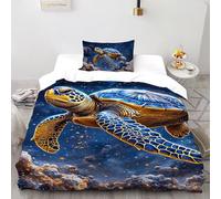 SHOVERKD Jade Tortue Odyssée Housse De Couette Single(135x200cm) Impression 3D Faune Marin Animales pour Famille en Microfibre Respirant avec Fermeture Éclair Literie Doux