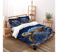 SHOVERKD Jade Tortue Odyssée Parure De Lit Double(200x200cm) Imprimé 3D Faune Marin Animales pour Garçons Et Filles en Microfibre Respirant avec Fermeture Éclair Literie Doux