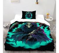 SHOVERKD Lumière des étoiles Faucheur Fantôme Parure De Lit Single（135x200cm） Impression 3D Fantaisie pour Famille en Microfibre Respirant avec Fermeture Éclair Literie Confort