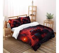 SHOVERKD Monstre Camion Route Guerrier Housse De Couette Super King(260x220cm) Impression 3D Véhicule pour Enfants Et Adolescents en Microfibre Respirant avec Fermeture Éclair Literie Confort