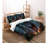 SHOVERKD Mystère Loup Gardien Housse De Couette King（220x240cm） Impression 3D WildVie Forêt Terre pour Enfants Et Adolescents en Microfibre Respirant avec Fermeture Éclair Literie Doux