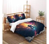 SHOVERKD Nébuleuse Astronaute Housse De Couette 3 Pièces Parure De Lit Ciel étoilé Themes Couvre-Lit Microfibre pour Adulte Et Enfant avec Fermeture Éclair Et Taies d'oreiller Double(200x200cm)