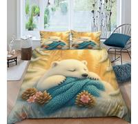 SHOVERKD Neige Ours Polaire Housse De Couette 3 Pièces Parure De Couette Aesthetic Polar Animals Couvre-Lit Microfibre pour Adulte Et Enfant avec Taies d'oreiller King（220x240cm）