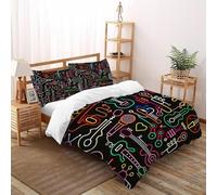 SHOVERKD Néon Instrument Symphonie Ensemble De Lit King(220x240cm) Impression 3D Musique pour Famille en Microfibre Respirant avec Fermeture Éclair Literie Confort