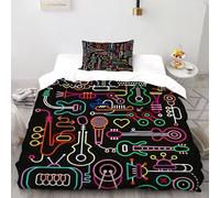 SHOVERKD Néon Instrument Symphonie Parure De Lit Single(135x200cm) Impression 3D Musique pour Garçons Et Filles en Microfibre Respirant avec Fermeture Éclair Literie Doux