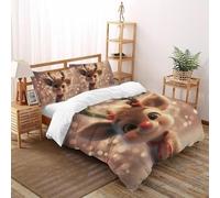 SHOVERKD Noël Cerf Joie Ensemble De Lit Double（200x200cm） Impression 3D WildVie Let Terre pour Famille en Microfibre Respirant avec Fermeture Éclair Literie Confort