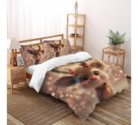 SHOVERKD Noël Cerf Joie Parure De Lit King（220x240cm） Impression 3D WildVie Let Terre pour Garçons Et Filles en Microfibre Respirant avec Fermeture Éclair Literie Confort