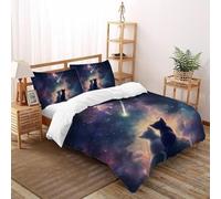 SHOVERKD Observation des étoiles Chaton Duo Ensemble De Lit Double(200x200cm) Impression 3D Mignon Animal pour Enfants Et Adolescents en Microfibre Respirant avec Fermeture Éclair Literie Doux