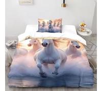 SHOVERKD Océan Cheval Liberté Courir Housse De Couette Single（135x200cm） Impression 3D WildVie Let Animal pour Famille en Microfibre Respirant avec Fermeture Éclair Literie Confort