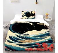 SHOVERKD Onde Lune Rouge Fleur Parure De Lit Single（135x200cm） Impression 3D pour Famille en Microfibre Respirant avec Fermeture Éclair Literie Doux