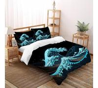 SHOVERKD Onde Montagne Nuit Ciel Parure De Lit Double（200x200cm） Impression 3D pour Famille en Microfibre Respirant avec Fermeture Éclair Literie Confort