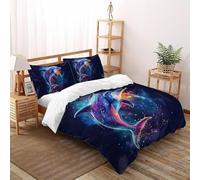 SHOVERKD Onirique Arc-en-Ciel Dauphin Parure De Lit Double（200x200cm） Impression 3D WildVie Terre Terre pour Famille en Microfibre Respirant avec Fermeture Éclair Literie Confort
