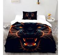 SHOVERKD Onyx Panthère Fureur Parure De Lit Single（135x200cm） Impression 3D Faune Terre Animaux pour Famille en Microfibre Respirant avec Fermeture Éclair Literie Doux