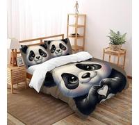 SHOVERKD Panda Cœur Geste Sourire Parure De Lit Double（200x200cm） Impression 3D Faune Forêt Animal pour Famille en Microfibre Respirant avec Fermeture Éclair Literie Confort