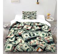 SHOVERKD Paquets de Dollars Housse De Couette 2 Pièces 3D Motif Wealth FinancialItems Ensemble De Literie Microfibre pour Adulte Et Enfant avec Taies d'oreiller Single（135x200cm）