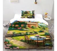 SHOVERKD Pays Cabane Charme Ensemble De Lit Single(135x200cm) Impression 3D pour Enfants Et Adolescents en Microfibre Respirant avec Fermeture Éclair Literie Doux