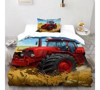 SHOVERKD Pays Tracteur Charme Housse De Couette Single(135x200cm) Imprimé 3D Véhicule pour Garçons Et Filles en Microfibre Respirant avec Fermeture Éclair Literie Doux