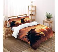 SHOVERKD Paysage Urbain Godzilla Housse De Couette 3 Pièces Animal Themes Wildlife 3D Motif Imprimé Ensemble Literie Microfibre Adulte avec Fermeture Éclair Et Taies d'oreiller Double（200x200cm）