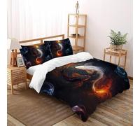 SHOVERKD Phénix Carpe koï Flamme Flux Housse De Couette Double（200x200cm） Imprimé 3D Marin Animal pour Enfants Et Adolescents en Microfibre Respirant avec Fermeture Éclair Literie Doux